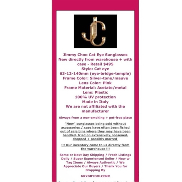 $495 Jimmy Choo Cat Eye Sunglasses Frame Silver + Mauve Lens Pink + Acc NWT - Picture 2 of 15
